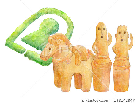 水彩插畫，手繪插畫：埴輪（陶俑）與墓塚 138142847