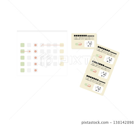 Illustration of oral medication with a break period between doses. 138142898