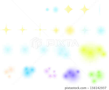 A set of illustrations depicting soft glows, light, and shimmering decorations. A set of illustrations depicting soft glows, light, and shimmering decorations. 138142937