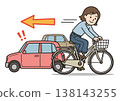 圖示：自行車逆向行駛（右側通行，違反交通規則，危險駕駛）導致碰撞事故 138143255