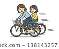 兩名騎自行車的人並排騎行的插圖（並排騎行，違反交通規則，危險騎行） 138143257