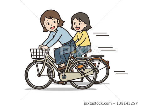 兩名騎自行車的人並排騎行的插圖(並排騎行,違反交通規則,危險騎行) 兩名騎自行車的人並排騎行的插圖(並排騎行,違反交通規則,危險騎行) 138143257