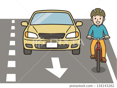 道路上自行車和汽車的示意圖（自行車應靠左側行駛－交通規則） 138143262