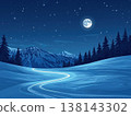 A fantastical snowscape illuminated by moonlight. 138143302