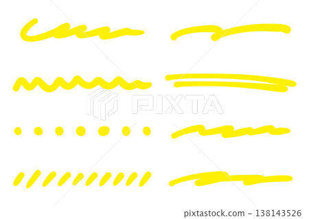 Yellow underlining pen set for hand-drawing. 138143526