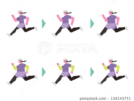 向量圖描繪了一名奔跑中的女性身體形狀的變化。 138143751