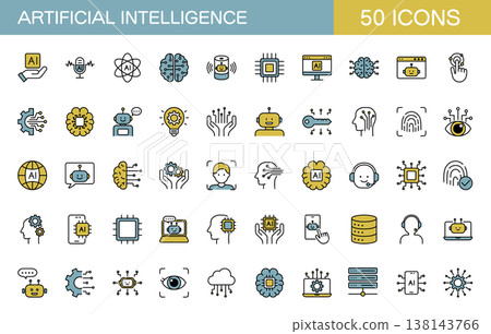 AI/Artificial Intelligence Line Icon Set (Color) AI/Artificial Intelligence Line Icon Set (Color) 138143766