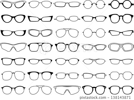 A set of silhouettes of glasses in various designs 138143871