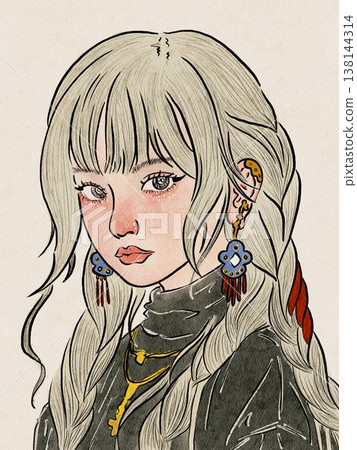 art sketched beautiful girl in art style 138144314