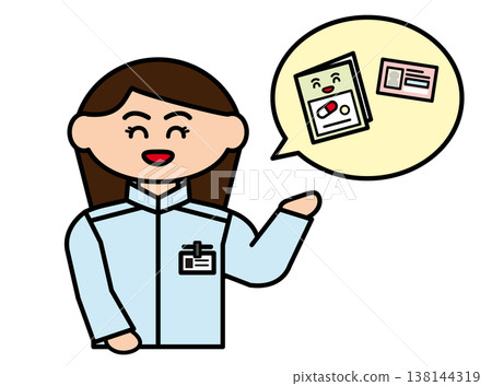 A female pharmacist asks if the patient has their health insurance card and medication record book. 138144319