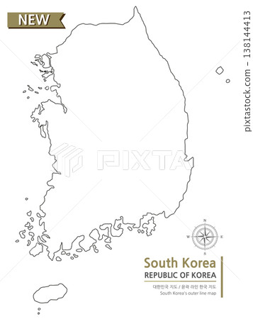 Line silhouette on a white background. Korean map 138144413