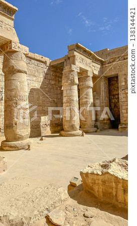 Medinet Habu, the mortuary temple of Ramesses III, located on the west bank of Luxor, Egypt. 138144421