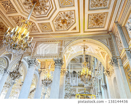 The luxurious interiors of the Pavilion Hall at the Hermitage Museum in St. Petersburg, Russia. The luxurious interiors of the Pavilion Hall at the Hermitage Museum in St. Petersburg, Russia. 138144436