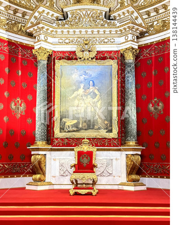 The luxurious interiors of the Peter the Great Hall (Small Throne Room) in the Hermitage Museum in St. Petersburg, Russia. 138144439