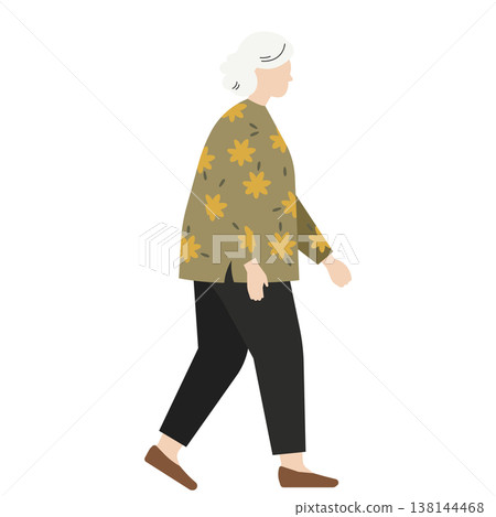 A white-haired grandmother wearing a floral dress A white-haired grandmother wearing a floral dress 138144468