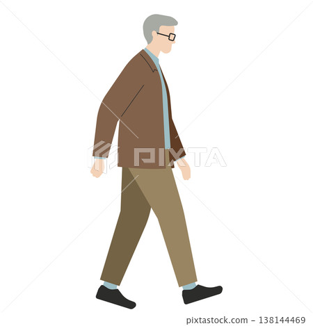 An old man walking around wearing a brown jacket. An old man walking around wearing a brown jacket. 138144469