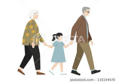 祖父母和孫輩們散步 138144470