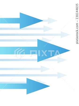 Business success and goal achievement, acceleration, speed, and a cluster of blue arrows 138144635
