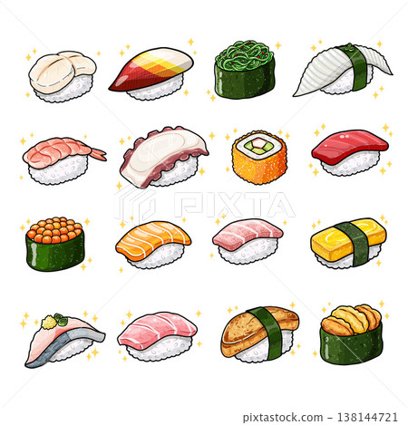 Cute Japanese Sushi and Rolls Vector Set Cute Japanese Sushi and Rolls Vector Set 138144721