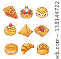 Cute cartoon vector set of popular bakery and sweet desserts 138144722