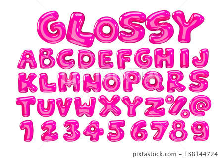 3d style vector of high glossy pink alphabet and numbers on white background 3d style vector of high glossy pink alphabet and numbers on white background 138144724