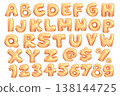 3d style vector of inflated glossy orange metallic alphabet and numbers on white background 138144725