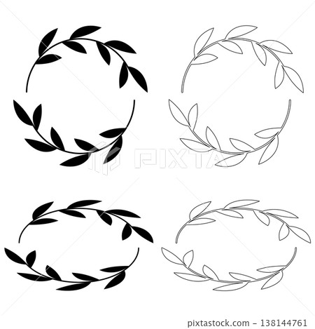 Laurel and olive botanical circular and oval frame set - plant leaf crown - hand-painted style decorative frame Laurel and olive botanical circular and oval frame set - plant leaf crown - hand-painted style decorative frame 138144761