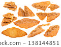 Set of flat and crispy croissants with caramel sauce and cookie crumbs topping, clipping path included 138144851