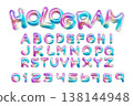 3d style vector of inflated glossy hologram alphabet and numbers on white background 138144948