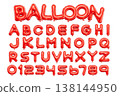 3d style vector of inflated glossy red balloon alphabet and numbers on white background 138144950