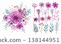 Set of  watercolor flower bouquet  vector  for celebration, party, greeting and decoration. Pink, violet and green color scheme 138144951
