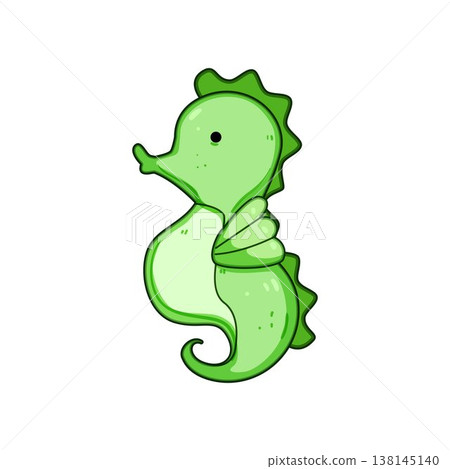Cute green seahorse swimming, happy smiling cartoon character vector Cute green seahorse swimming, happy smiling cartoon character vector 138145140