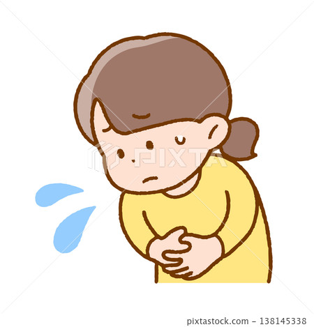 A girl experiencing discomfort in her stomach | Abdominal pain, tension, stress 138145338