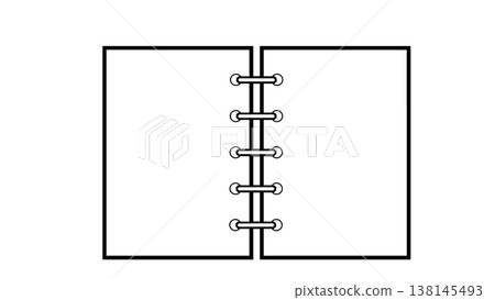 Line drawings on a 5-ring binder or ring notebook spread, with a white background. Line drawings on a 5-ring binder or ring notebook spread, with a white background. 138145493