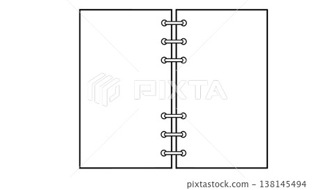 Line drawings on a 6-ring binder or system planner spread, against a white background. Line drawings on a 6-ring binder or system planner spread, against a white background. 138145494