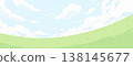 柔和的自然風景橫幅背景，以藍天和草原為特色。 138145677