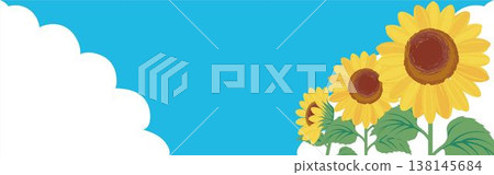 Summer blue sky and sunflower banner background illustration, frame, copy space, design material. Summer blue sky and sunflower banner background illustration, frame, copy space, design material. 138145684