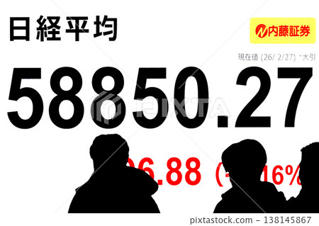 日本東京都會景觀：股價/收盤價創下58,850日圓27仙的新高。連續三天刷新紀錄 = 2月27日 138145867