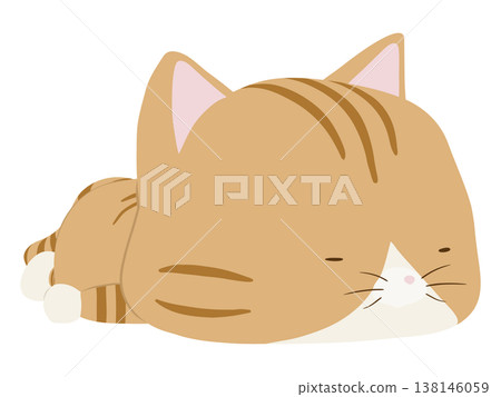 A tabby cat sleeping on its stomach A tabby cat sleeping on its stomach 138146059