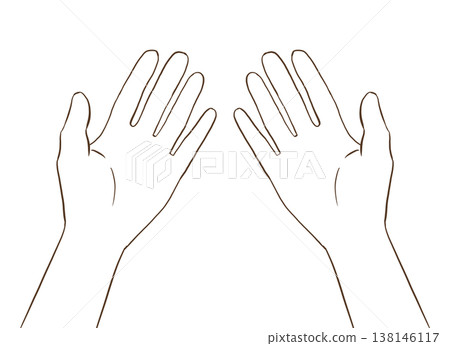 伸出的手掌的線條藝術插圖；這種姿勢傳遞出溫暖和接納的信息。 138146117