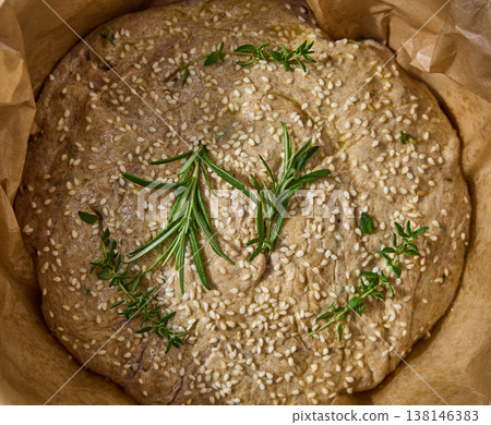 Rustic Focaccia Dough with Herbs and Sesame Seeds Rustic Focaccia Dough with Herbs and Sesame Seeds 138146383