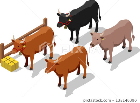 Isometric cow livestock set illustration 138146390