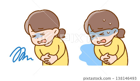 A girl turns pale from a stomach ache | Poor health / Stress A girl turns pale from a stomach ache | Poor health / Stress 138146493