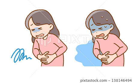 Woman turns pale from stomach ache | Poor health, menstrual cramps, stress 138146494