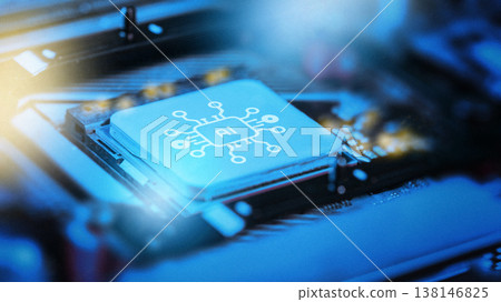 Close view of an AI chip on a motherboard in a technology setting 138146825
