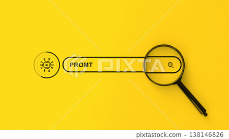 Searching for prompt in artificial intelligence with a magnifying glass on a yellow background Searching for prompt in artificial intelligence with a magnifying glass on a yellow background 138146826