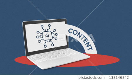 Computer shows AI creating content on screen with simple design in background Computer shows AI creating content on screen with simple design in background 138146842