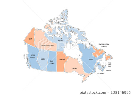 Canada political map of administrative divisions - provinces and territories. Colorful handdrawn doodle style map with black outline borders and name labels. Canada political map of administrative divisions - provinces and territories. Colorful handdrawn doodle style map with black outline borders and name labels. 138146995