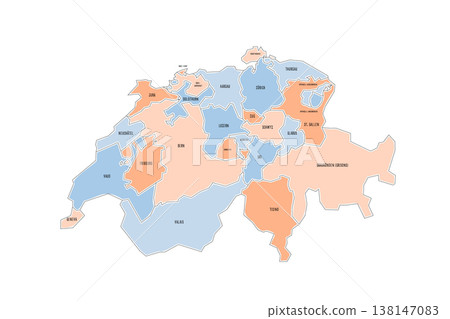 Switzerland political map of administrative divisions - cantons. Colorful handdrawn doodle style map with black outline borders and name labels. Switzerland political map of administrative divisions - cantons. Colorful handdrawn doodle style map with black outline borders and name labels. 138147083