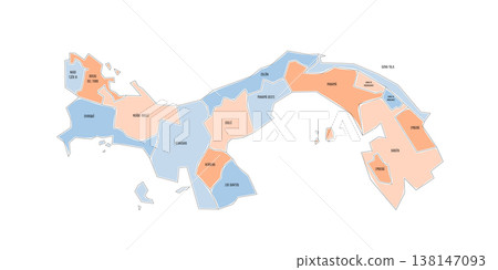 Panama political map of administrative divisions - provinces. Colorful handdrawn doodle style map with black outline borders and name labels. 138147093